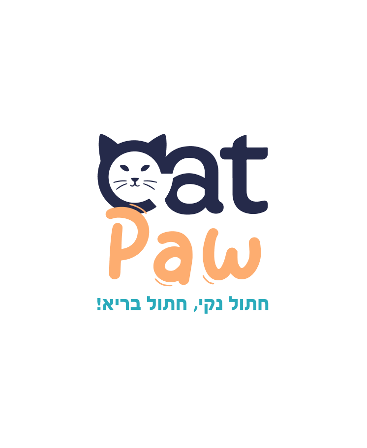 לוגו Cat Paw עם ראש חתול וכיתוב חתול נקי, חתול בריא
