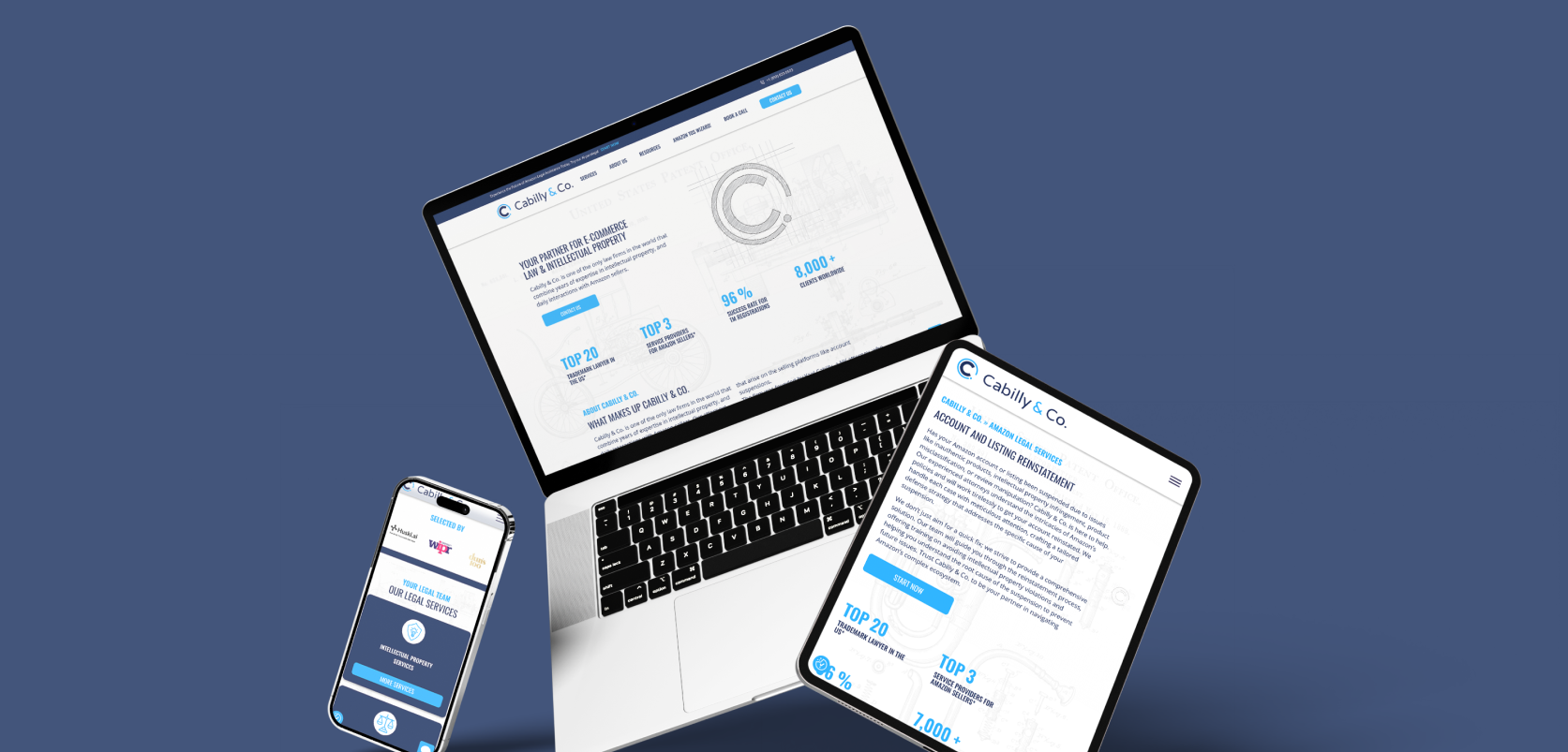Cabilly & Co law firm website shown on laptop, tablet and phone mockups