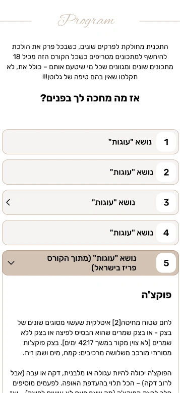 צילום מסך בגרסת מובייל של תוכנית הקורס באתר Bar Malka.