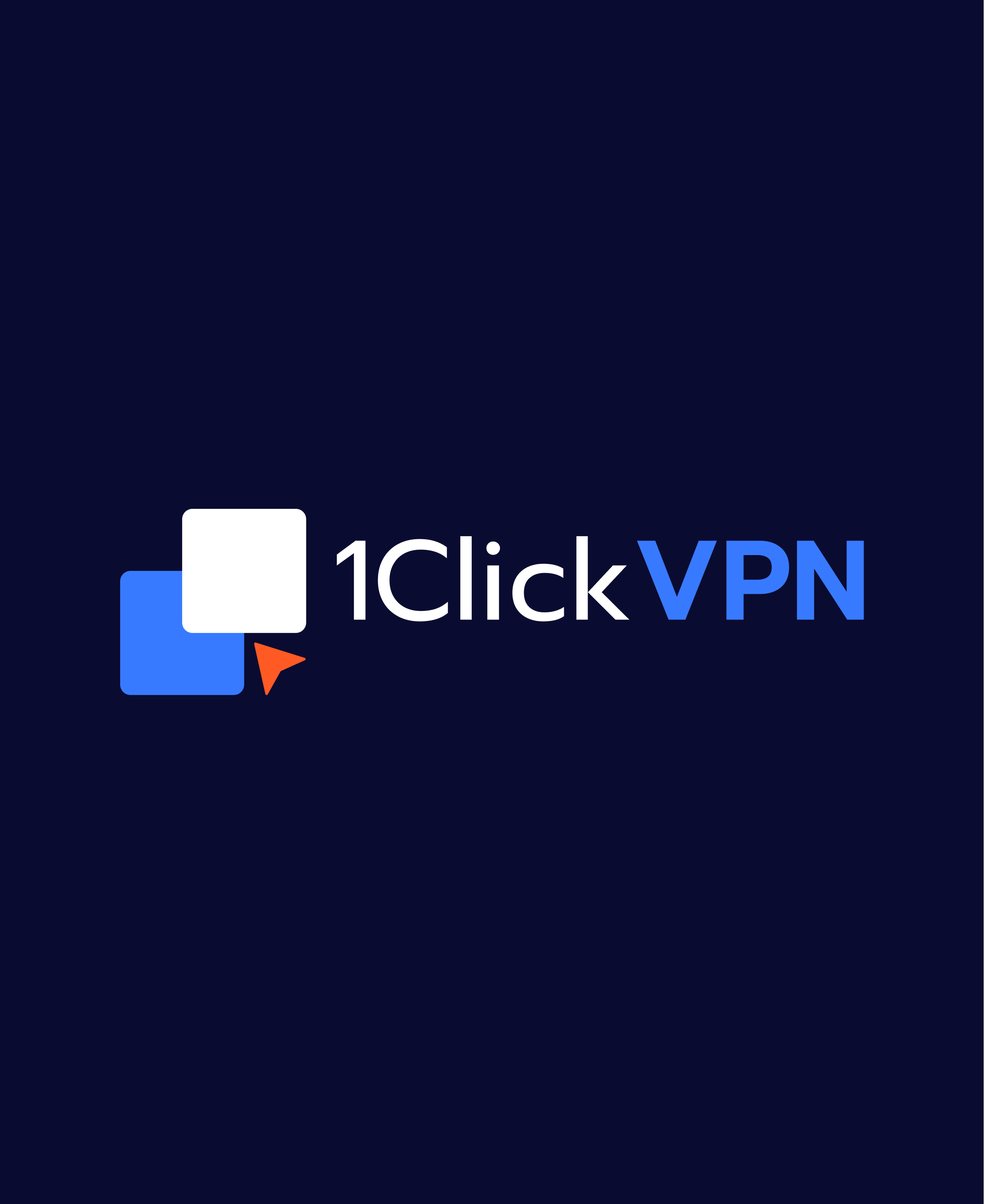 1Click VPN logo with blue squares and orange arrow icon