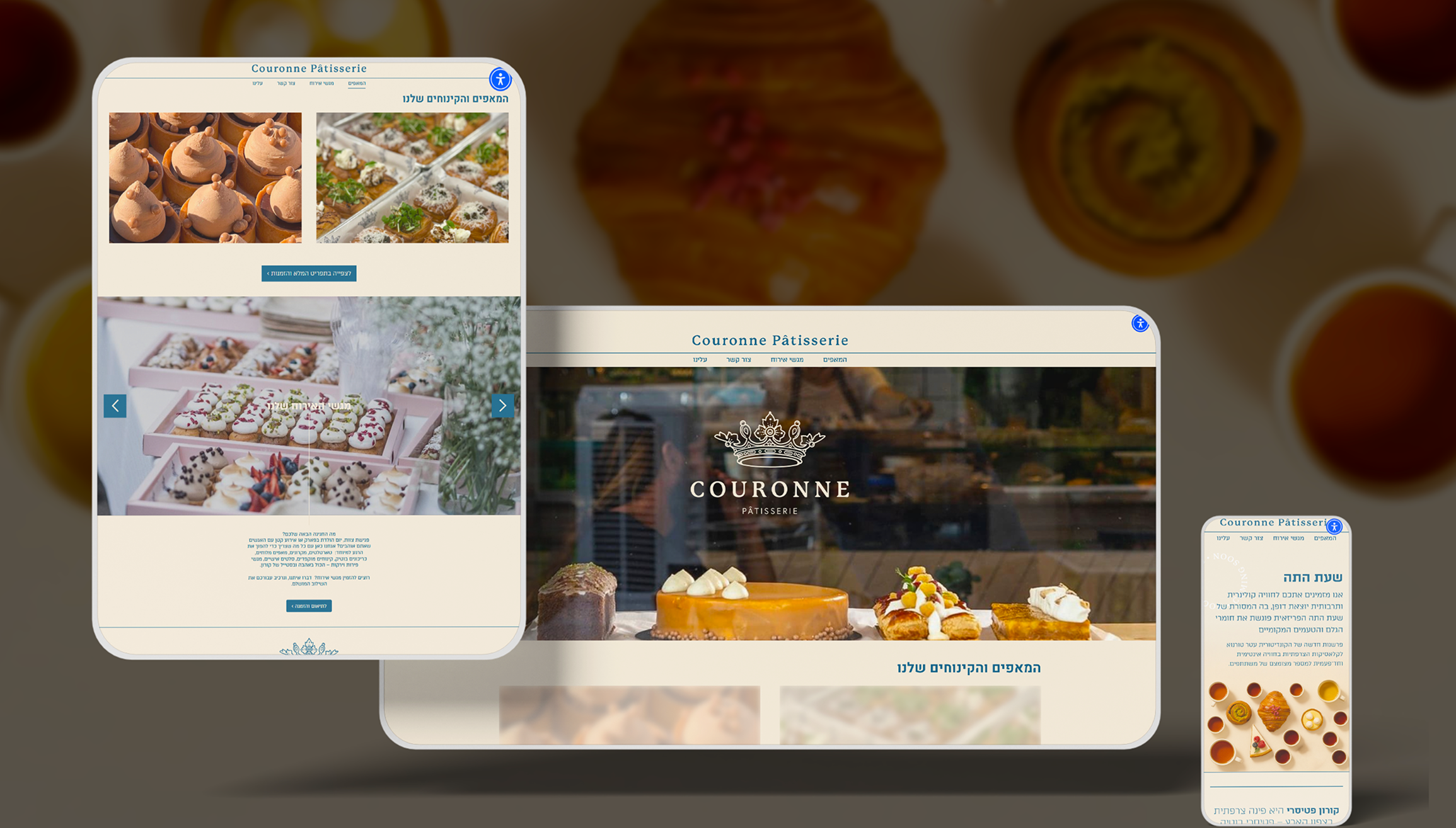 הדמיות טאבלט ומחשב נייד נוספות עם דפי אתר Couronne Pâtisserie