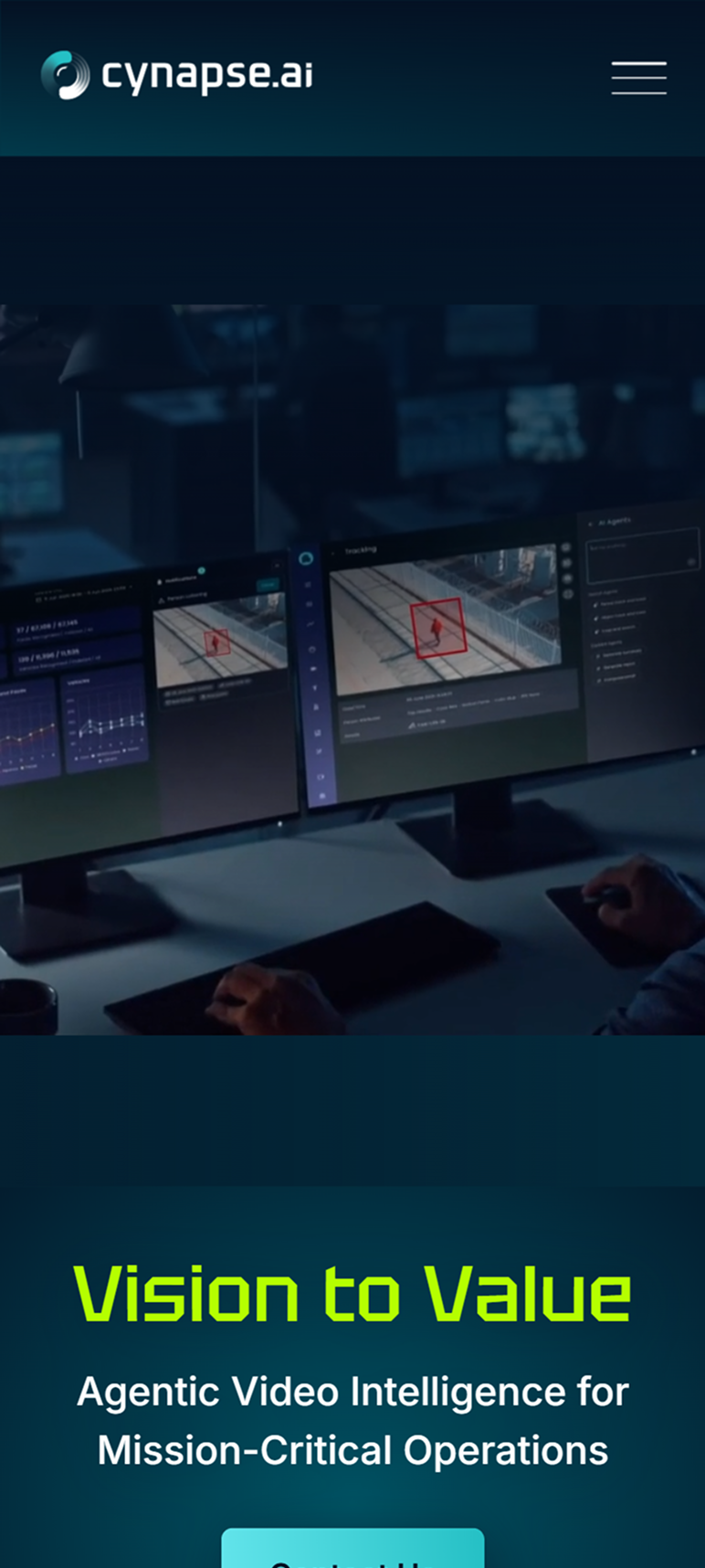 Cynapse.ai mobile hero: security video feed with AI vehicle detection